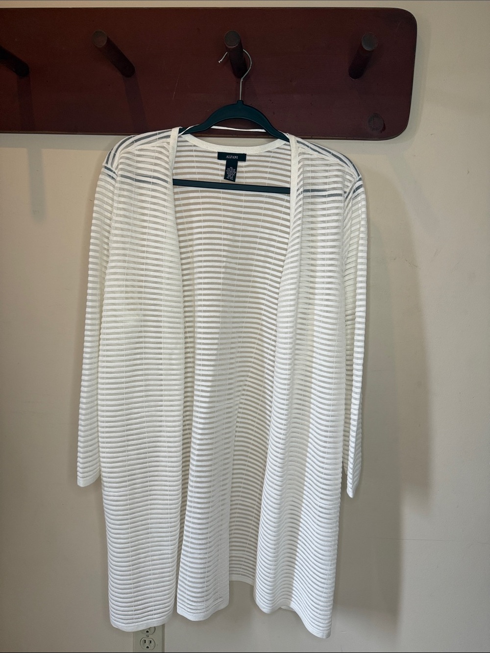 Alfani White Sheer-Stripe Open Cardigan